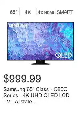 Costco Samsung 65 class - q80c series - 4k uhd qled lcd tv - allstate 3-year protection plan bundle included for 5 years of total co offer