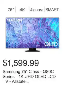 Costco Samsung 75 class - q80c series - 4k uhd qled lcd tv - allstate 3-year protection plan bundle included for 5 years of total co offer