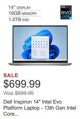 Costco Dell inspiron 14 intel evo platform laptop - 13th gen intel core i7-1360p - 2560x1600 display offer