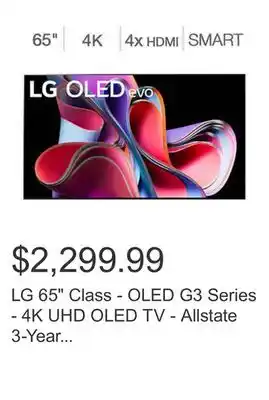Costco Lg 65 class - oled g3 series - 4k uhd oled tv - allstate 3-year protection plan bundle included for 5 years of total coverage offer