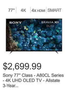 Costco Sony 77 class - a80cl series - 4k uhd oled tv - allstate 3-year protection plan bundle included for 5 years of total coverage offer
