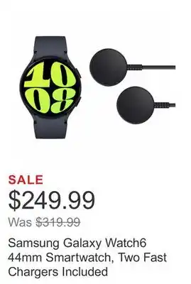 Costco Samsung galaxy watch6 44mm smartwatch, two fast chargers included offer