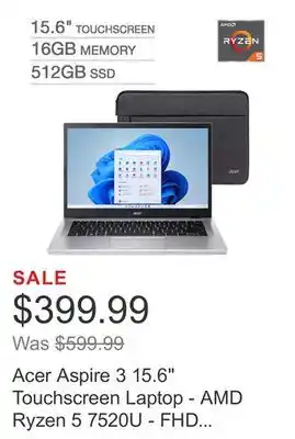 Costco Acer aspire 3 15.6 touchscreen laptop - amd ryzen 5 7520u - fhd (1920 x 1080) - windows 11 offer