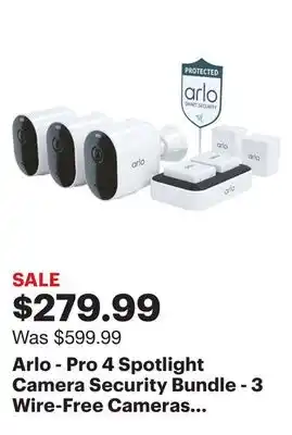 Best Buy Arlo - pro 4 spotlight camera security bundle - 3 wire-free cameras indoor/outdoor 2k with color night vision (12 pieces) - w offer