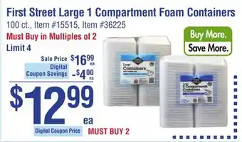 Smart & Final First street large 1 compartment foam containers offer