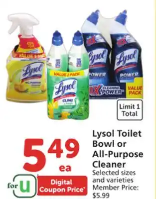 Albertsons Lysol toilet bowl or all-purpose cleaner offer