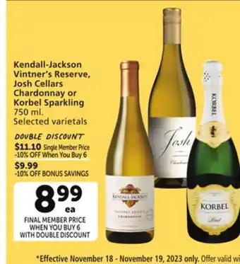Albertsons Kendall-jackson vintner's reserve, josh cellars chardonnay or korbel sparkling offer