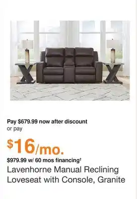 Ashley Furniture Lavenhorne manual reclining loveseat with console, granite by ashley offer