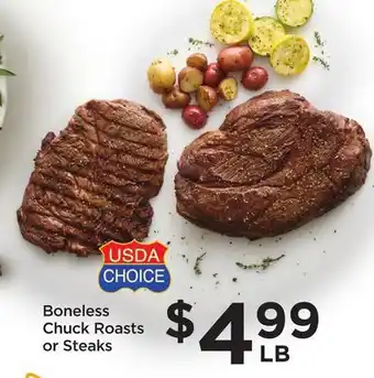 Food 4 Less Boneless chuck roasts or steaks offer
