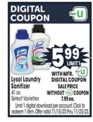 Jewel-Osco Lysol laundry sanitizer offer