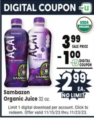 Jewel-Osco Sambazon organic juice offer