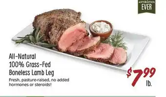 Sprouts Farmers Market All-natural 100% grass-fed boneless lamb leg offer
