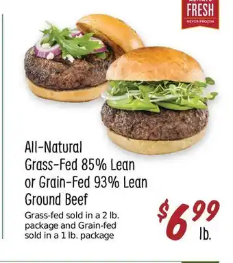 Sprouts Farmers Market All-natural grass-fed 85% lean or grain-fed 93% lean ground beef offer