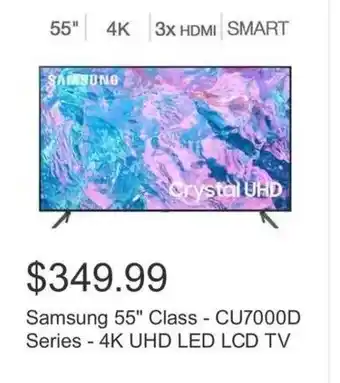 Costco Samsung 55" Class - CU7000D Series - 4K UHD LED LCD TV offer