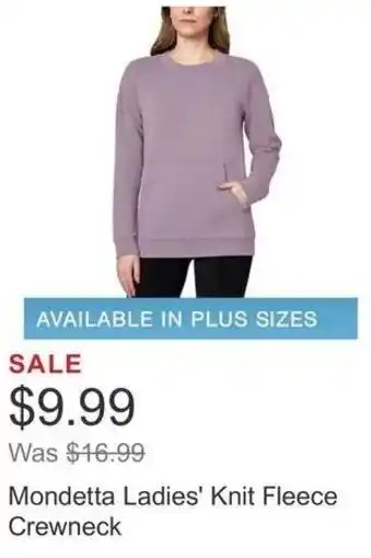 Costco Mondetta Ladies' Knit Fleece Crewneck offer