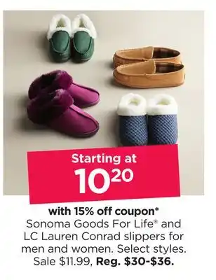 Kohl's Sonoma goods for life and lc lauren conrad slippers for men and women offer