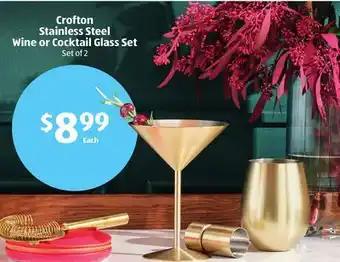 Aldi Crofton stainless steel wine or cocktail glass set offer