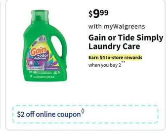 Walgreens Gain or tide simply laundry care offer