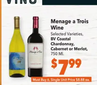 Vallarta Supermarkets Menage a trois wine offer