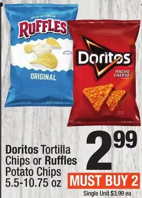 Super King Markets Doritos tortilla chips or ruffles potato chips offer