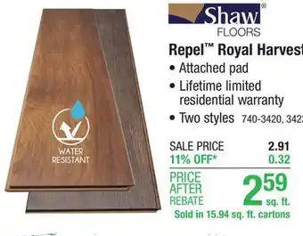 Menards Shaw repel royal harvest supreme hickory 8 x 48 attached pad laminate flooring (15.94 sq.ft/ctn) offer