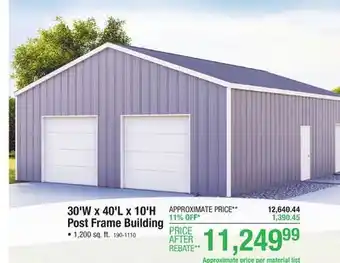 Menards 30'w x 40'l x 10'h post frame building material list offer