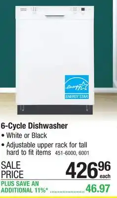 Menards Criterion 6-cycle white built-in dishwasher offer