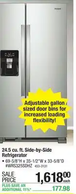 Menards Whirlpool 24.5 cu. ft. fingerprint resistant stainless steel side-by-side refrigerator offer
