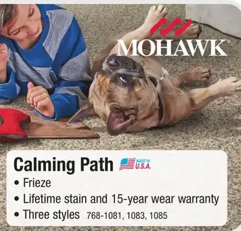 Menards Mohawk calming path sea shell tan frieze carpet 12 ft. wide offer