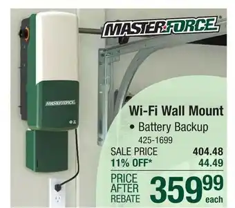 Menards Masterforce wall mount smart garage door opener with battery backup offer