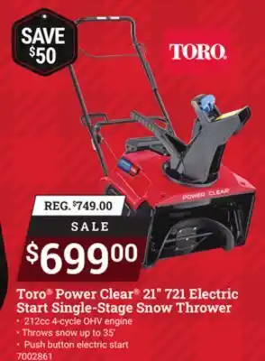 Ace Hardware Toro power clear 21 721 electric start single-stage snow thrower offer