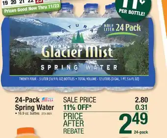 Menards Glacier mist natural spring bottled water - 24 pack offer