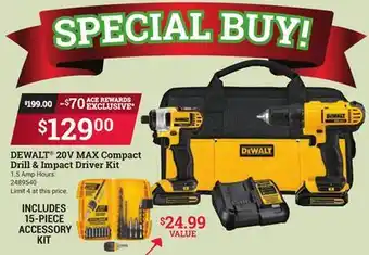 Ace Hardware Dewalt 20v max compact drill & impact driver kit offer