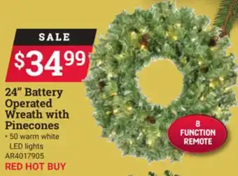 Ace Hardware 24 battery operated wreath with pinecones offer
