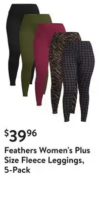 Walmart Feathers women's plus size fleece leggings, 5-pack offer