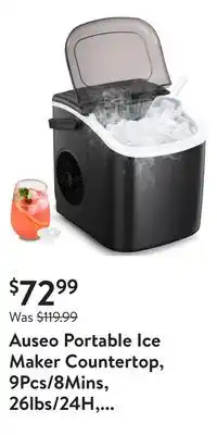 Walmart Auseo portable ice maker countertop, 9pcs/8mins, 26lbs/24h, self-cleaning ice machine with handle for kitchen/office/bar/part offer