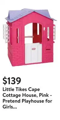 Walmart Little tikes cape cottage house, pink - pretend playhouse for girls boys kids 2-8 years old offer