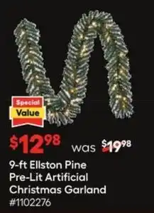 Lowe's 9-ft Ellston Pine Pre-Lit Artificial Christmas Garland offer