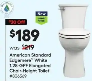 Lowe's American Standard Edgemere White 1.28-GPF Elongated Chair-Height Toilet offer