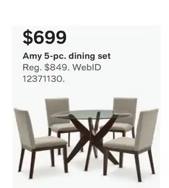 Macy's Amy 5-pc. dining set, (round glass table & 4 side chairs in grey) offer
