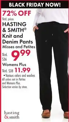 Boscov's Hasting & smith knit and denim pants offer