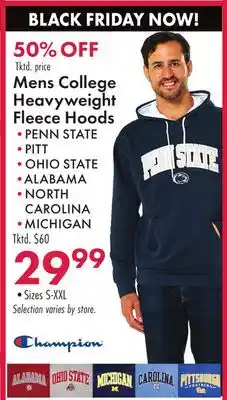 Boscov's Mens college heavyweight fleece hoods offer