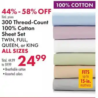 Boscov's 300 thread-count 100% cotton sheet set offer