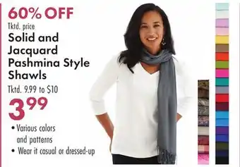 Boscov's Solid and jacquard pashmina style shawls offer
