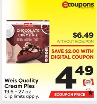 Weis Markets Weis quality cream pies offer