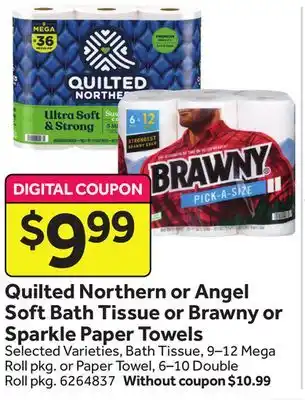Stop&Shop Quilted northern or angel soft bath tissue or brawny or sparkle paper towels offer