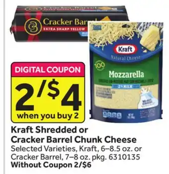 Stop&Shop Kraft shredded or cracker barrel chunk cheese offer
