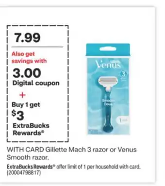 CVS Gillette mach 3 razor or venus smooth razor offer