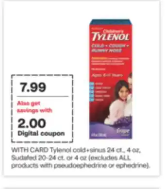 CVS Tylenol cold + sinus 24 ct., 4 oz, sudafed 20-24 ct. or 4 oz offer