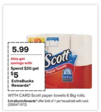 CVS Scott paper towels 6 big rolls offer